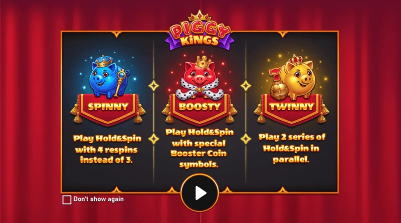 Piggy Kings - তিনটি পিগি এবং রিল সহ প্রধান স্ক্রিন